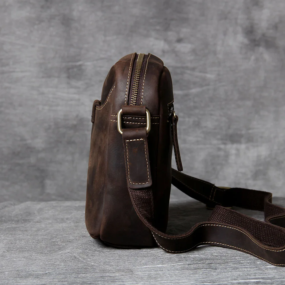 S.WORKER Vintage Echtleder Herren Umhängetaschen Crossbody-Taschen Crazy Horse Handgefertigte Mini-Tasche für Handy & Schlüssel – Detail 8