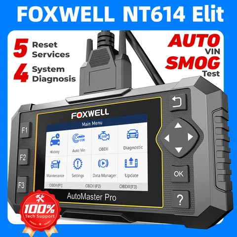 FOXWELL NT614 Elite OBD2 Scanner Car Diagnostic Tool Engine ABS SRS Transmission 4 Systems Code Reader with 5 Reset Services