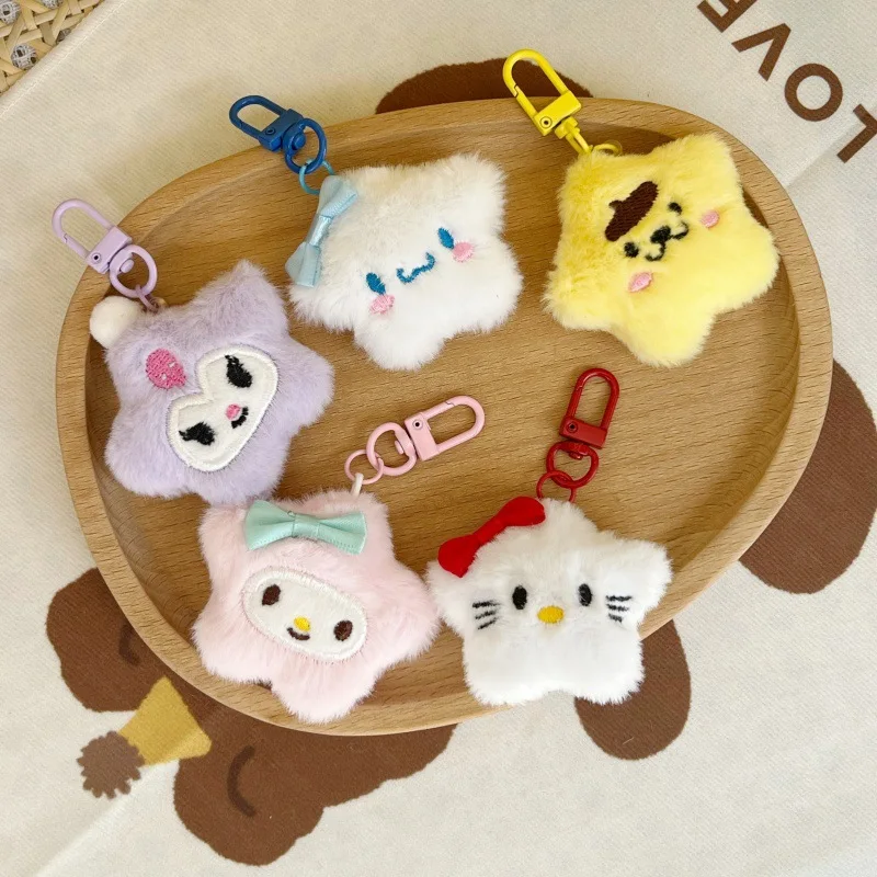 Cartoon Plush Cinnamoroll Melody Hello Kitty Keychain Pendant Kawaii Anime Keyring for Girls Stuffed Toys Bag Accessories Gift