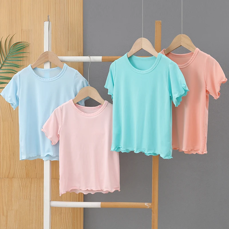 1/4 Pcs Girl Summer Candy-colored Wavy Short-sleeved T-shirt Casual And Comfortable Plus Size Girl Sweet And Lovely Han Fan Top