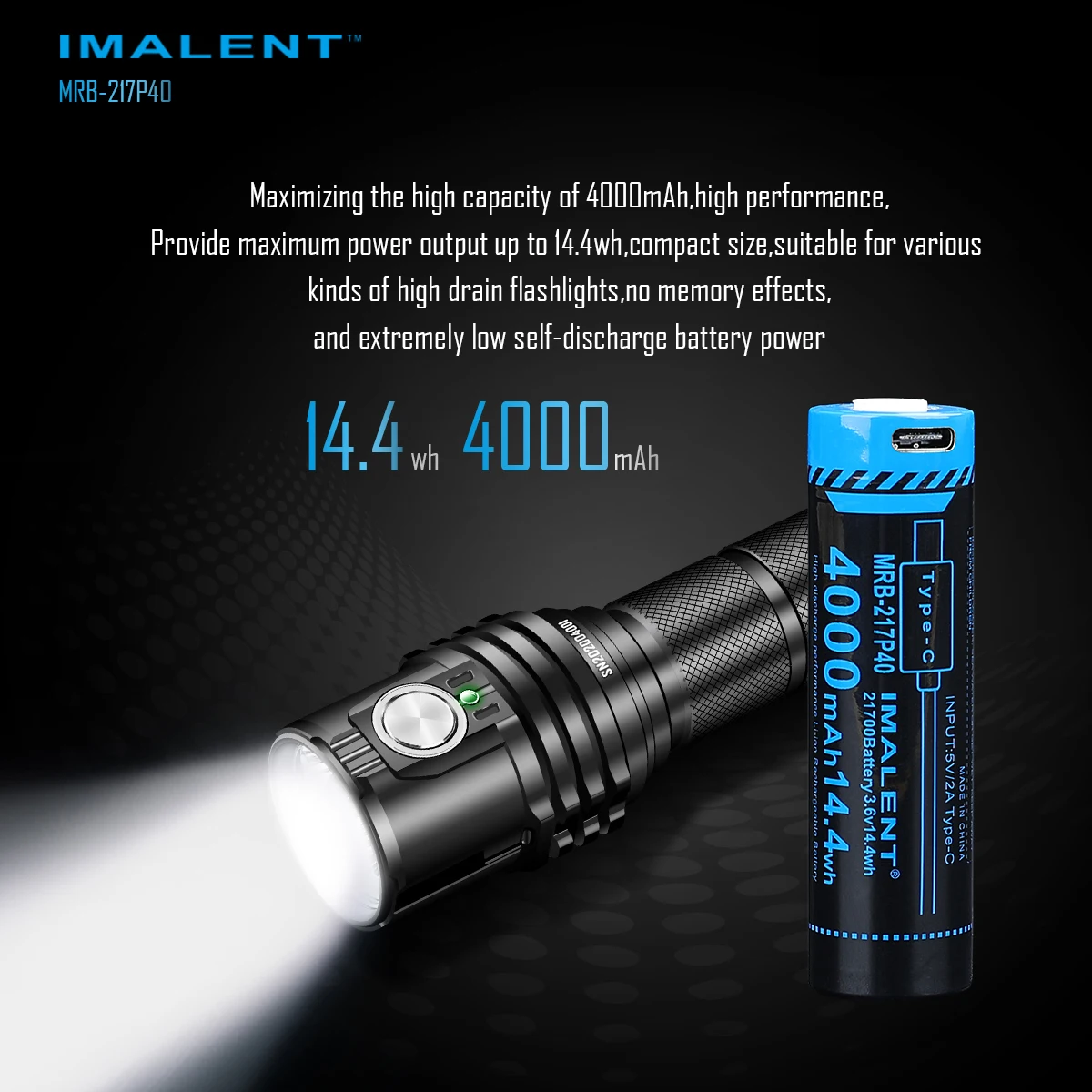 IMALENT Flashlight Compatible with MS03 Model Includes Original Replacement Battery 3.6V 21700 Specification, 4000mAh Capacity
