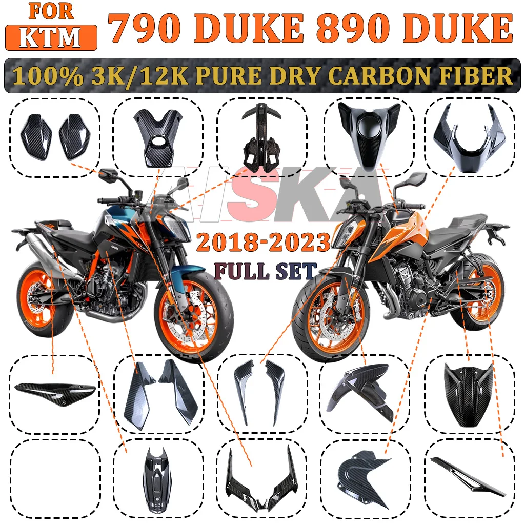 

For KTM 790 Duke 890 Duke 2018 - 2023 100% Carbon Fiber Motorcycle Fender Tank Exhaust Front Fairing Cover Panels Accessories