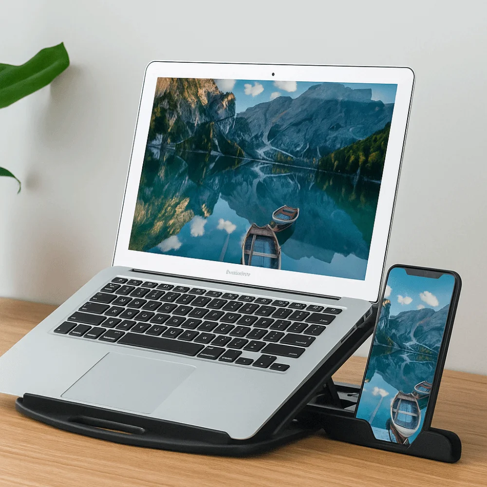 Plastic Laptop Stand Foldable With Phone Holder Desktop Holder Multiple Height Non Slip Ergonomic Laptop Riser Watching TV