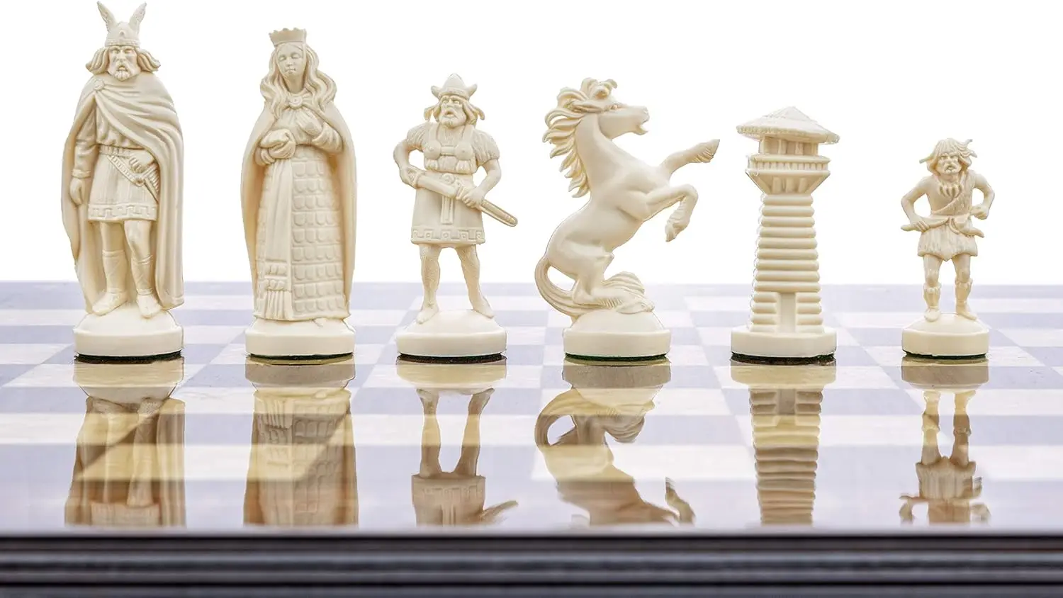 

3 3/4' Black & White Viking Plastic Chess Pieces - Felted, Standard Size