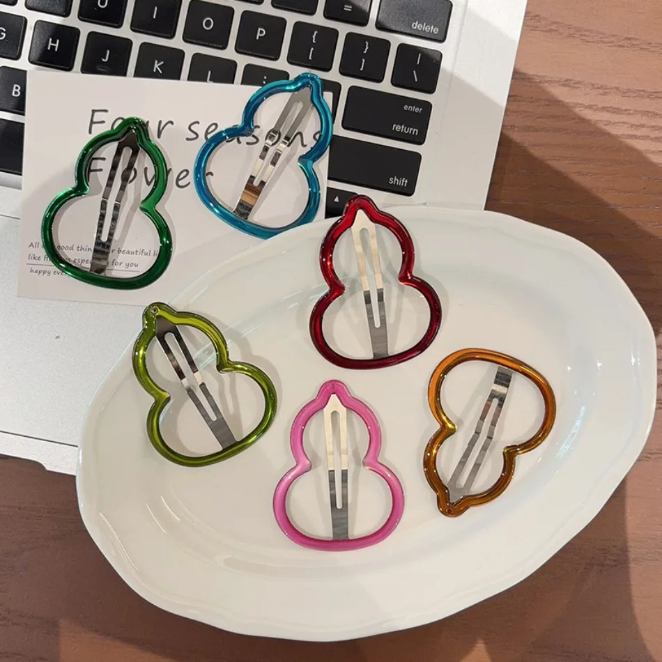 Girls Elegant Gourd Shape Mental Hairpin Female Hollow New Sweet and Cute Clip Headdress Side Clip Broken Hair Bangs Clips HP01