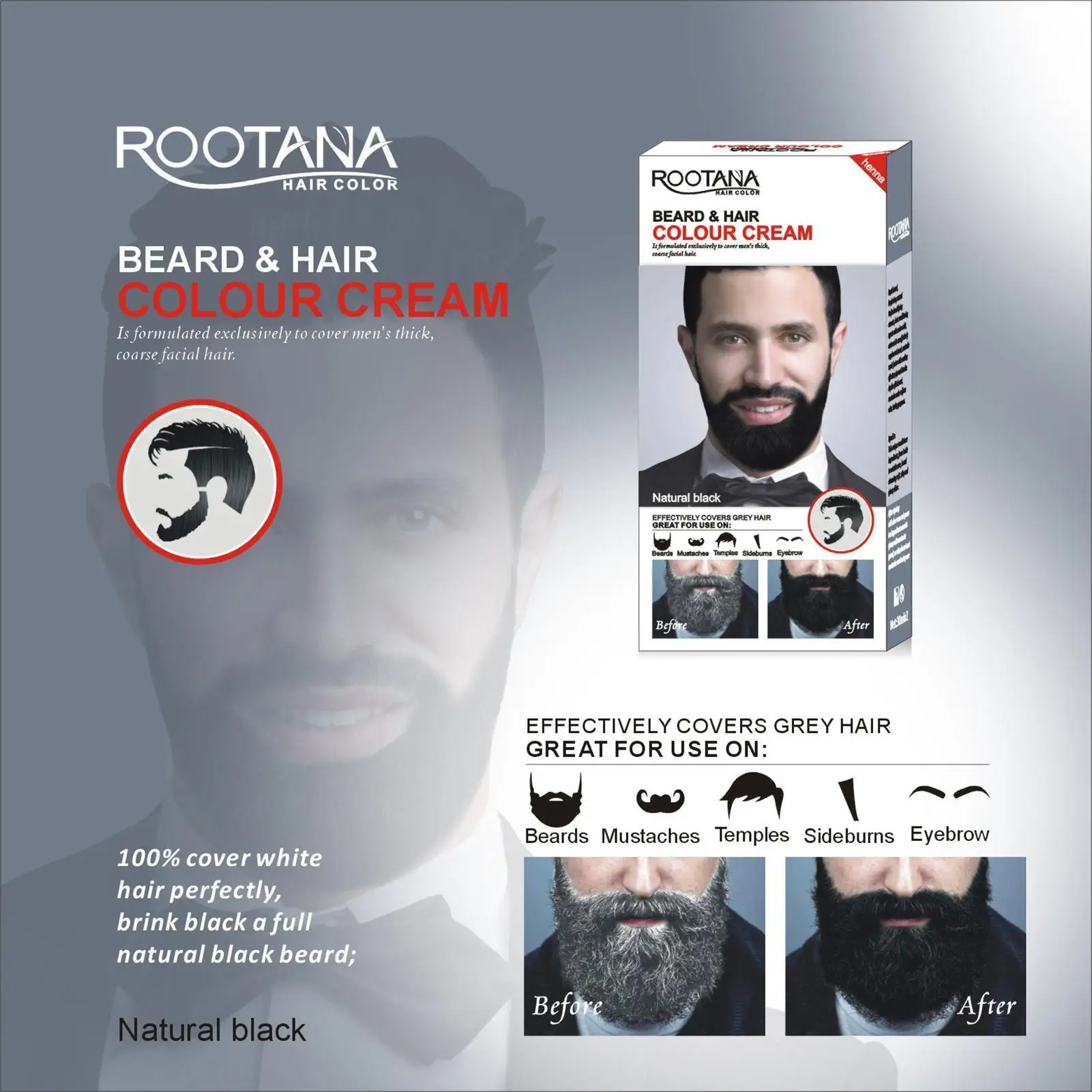 Mens Beard Dye Beard Coloring Shampoo for Men 60ML Men Mustache & Beard Dye for Easy Application