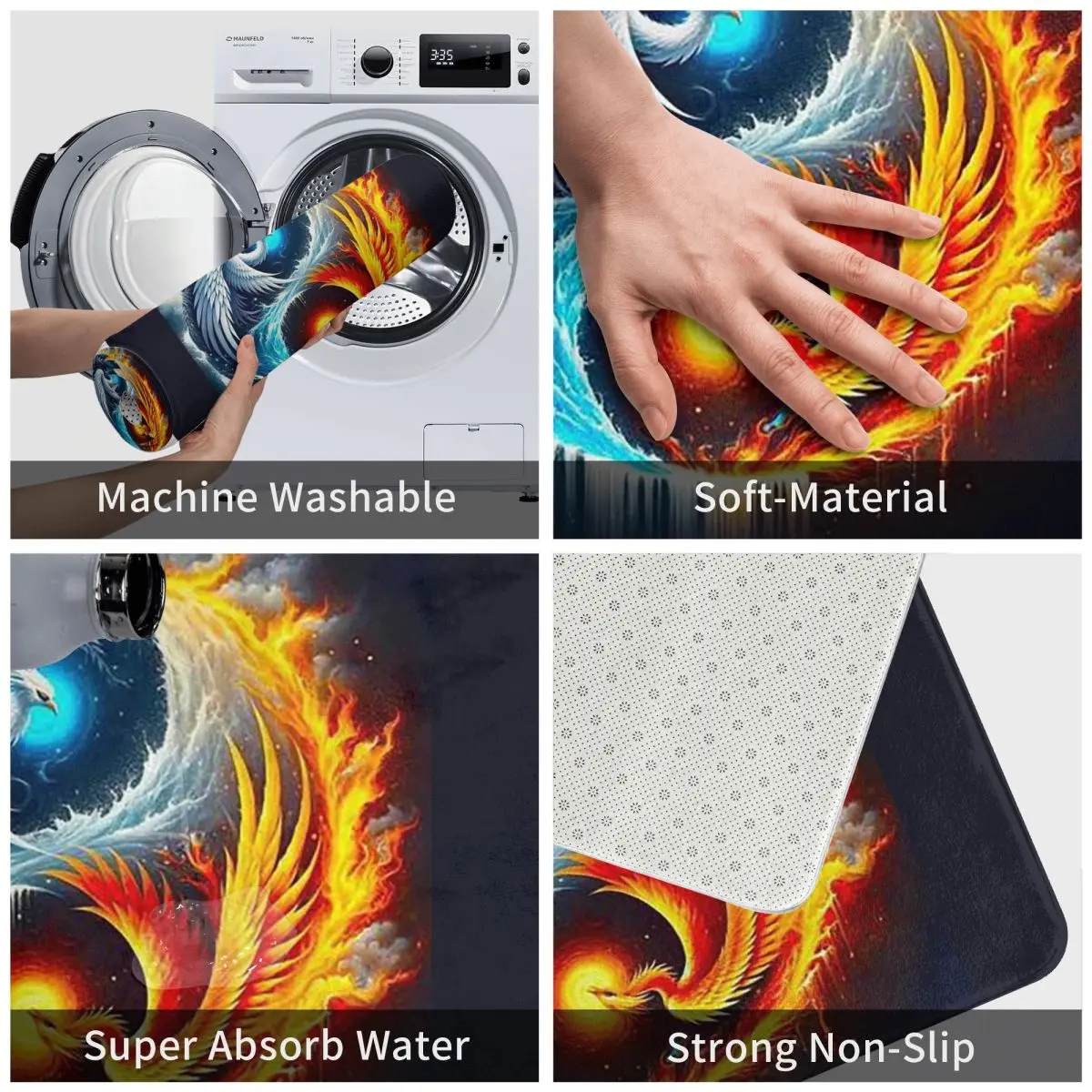 Yin yang dragão e phoenix impresso capacho água à prova de óleo tapete cozinha entrada casa tapete para banheiro footpad tapetes