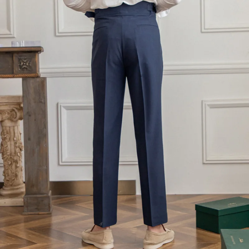 Fashion Gray Mens Dress Pant High Waist Straight Pants Men Spring  Business Versatile Belt Trouser Gentleman Paris Button Pant