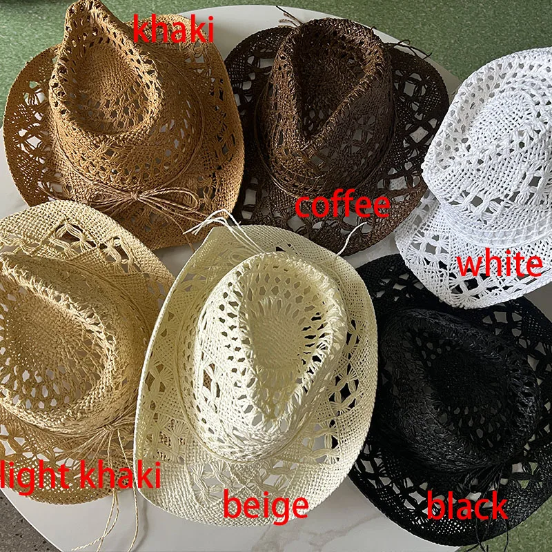 Straw Western Cowboy Hat for Women Men Classic Vintage Hollow Out Unisex Curled Wide Brim Sun Hat Fishing Hat Climbing Cap