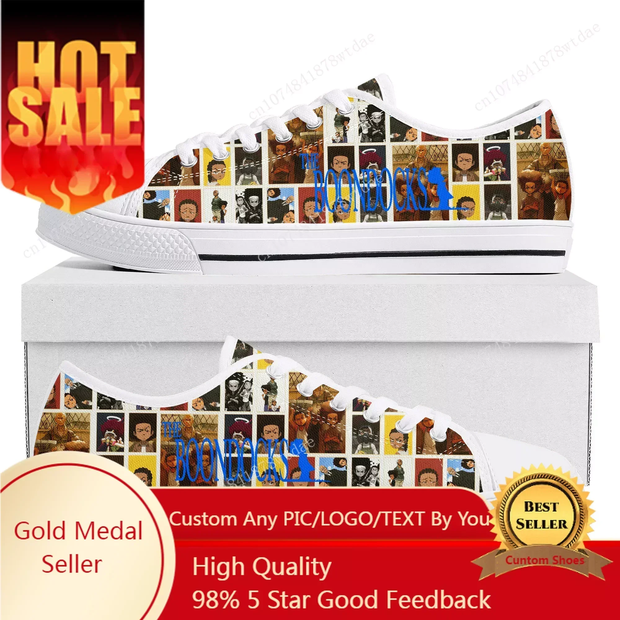 Boondocks Huey Riley Freeman Low Top Sneakers Womens Mens High Quality Canvas Sneaker Couple Manga Custom Made Shoes