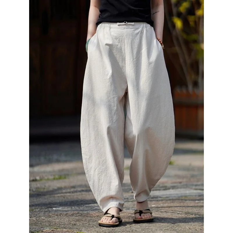 

Cotton and linen pants, men's loose and thin Harlan pants, meditation literary casual pants, summer wide-leg lantern trousers
