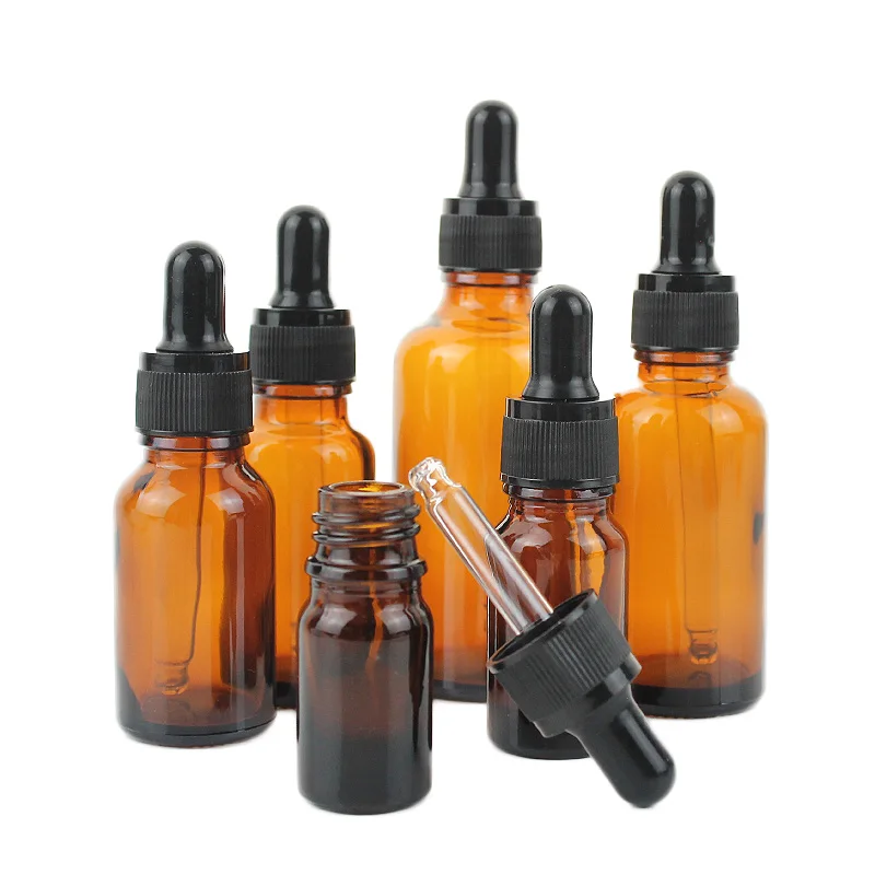 12pcs 10ml 20ml 30ml 50ml 100ml Amber Glass Dropper Bottle Liquid Cosmetic Pipette Bottle Essential oil Amber Glass Spray Bottle