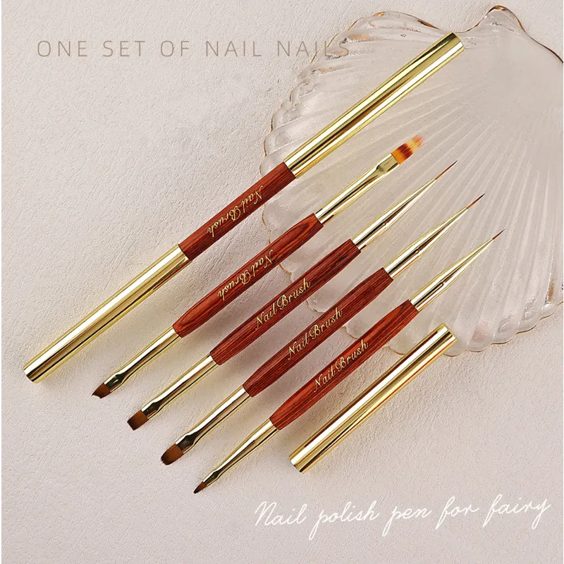 Pincel dorado de doble cabeza para uñas, pincel de dibujo, delineador, pluma de pintura, esmalte de Gel, herramientas de manicura para decoración de uñas de cristal