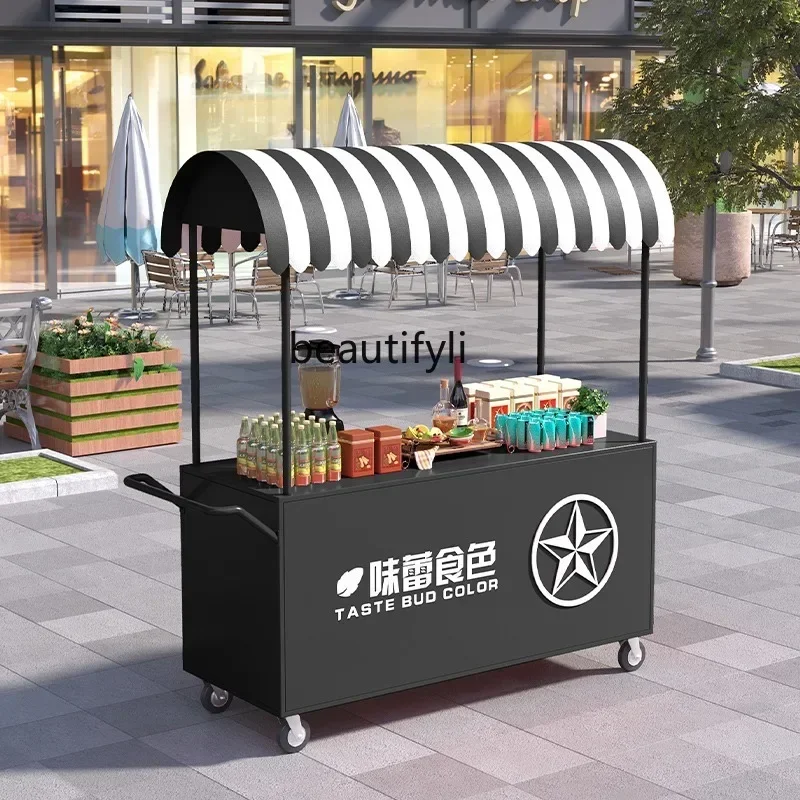 xzlxCarrito puesto de mercado nocturno desayuno brochetas fritas camión puesto móvil coche de puesto gourmet