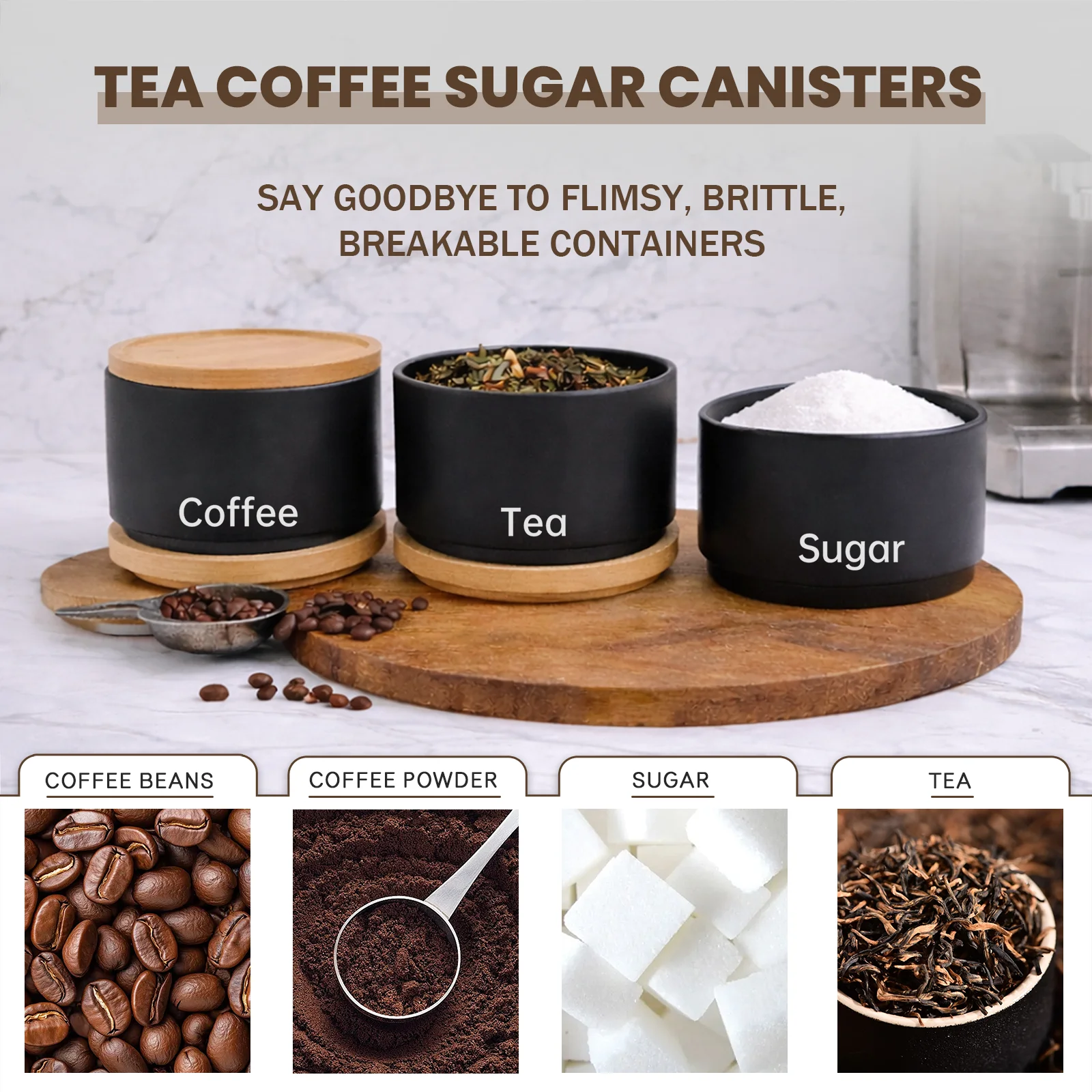 Durable Coffee, Tea, and Sugar Containers