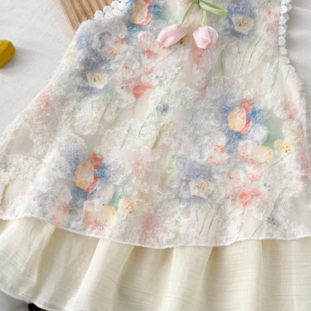 Sweet A-Line Girls' Dress Tulip Print Summer Sleeveless Dress Flowy Cute Kids Dress Beach Vacation