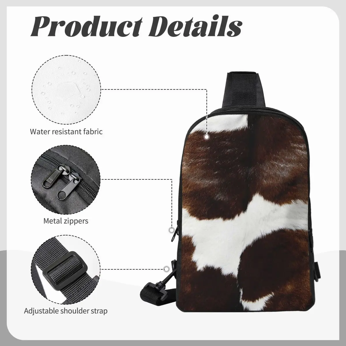 ريفي مزرعة البقرة طباعة حقيبة الصدر حقيبة كروسبودي حقيبة كتف حبال للرجال السفر المشي لمسافات طويلة Daypack #5