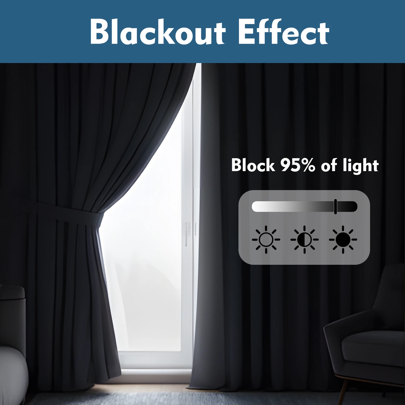 

2pcs Black Solid Thermal Insulated Grommet Blackout Curtains/Drapes for Bedroom Darkening Window