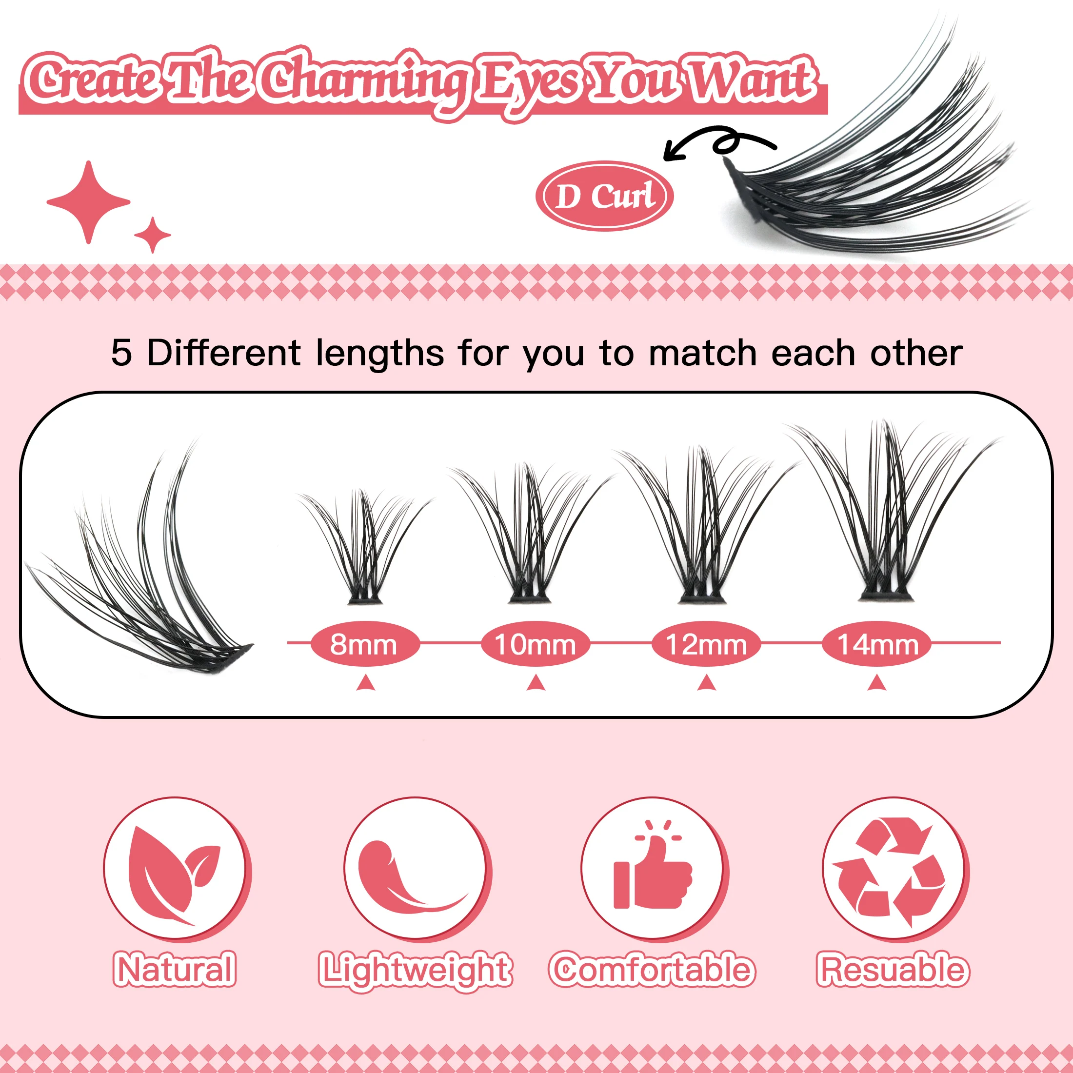 Profesjonalny zestaw do samodzielnego montażu kęp rzęs z klejem, uszczelniaczem i aplikatorem, wysokiej jakości zestaw do przedłużania rzęs metodą kęp, w formie tacki.