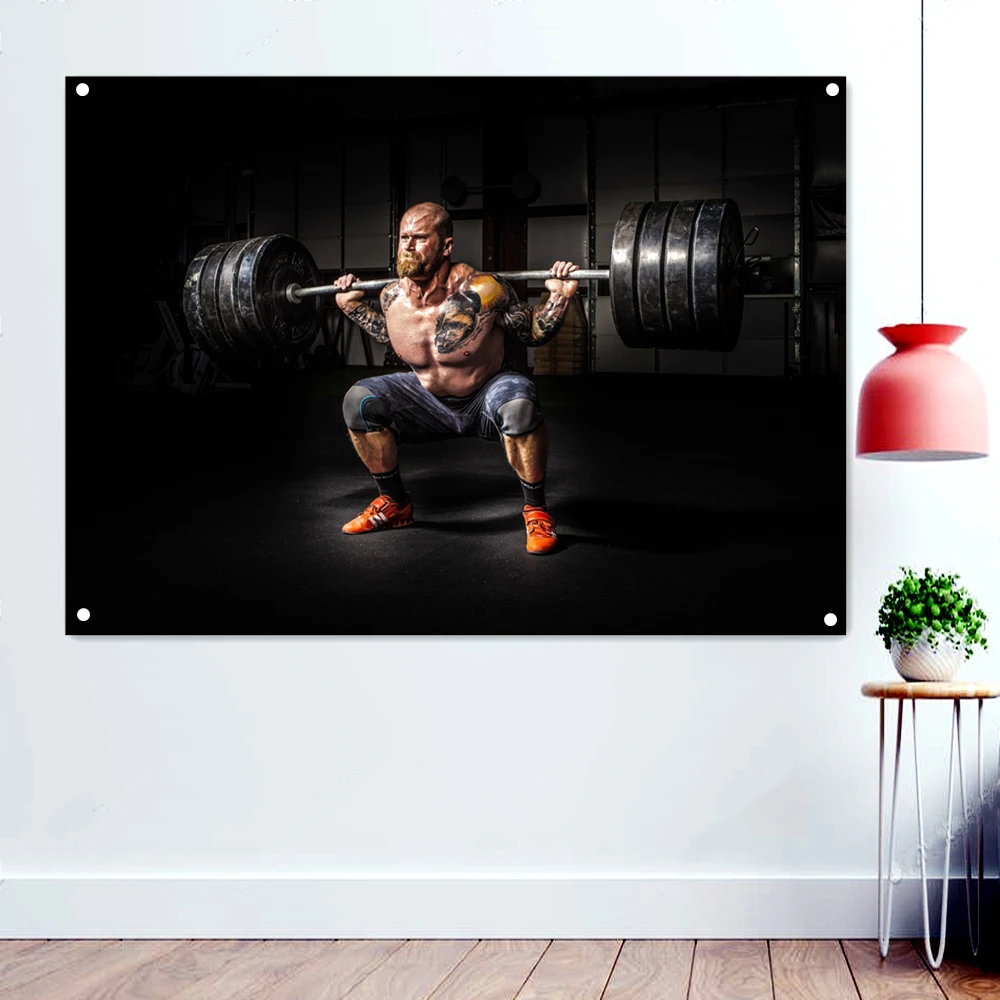 Sportsman Lifting Weights Training Wallpaper Wall Art Hang Paintings Sport Workout Poster Mural Gym Decor Banner Flags Tapestry