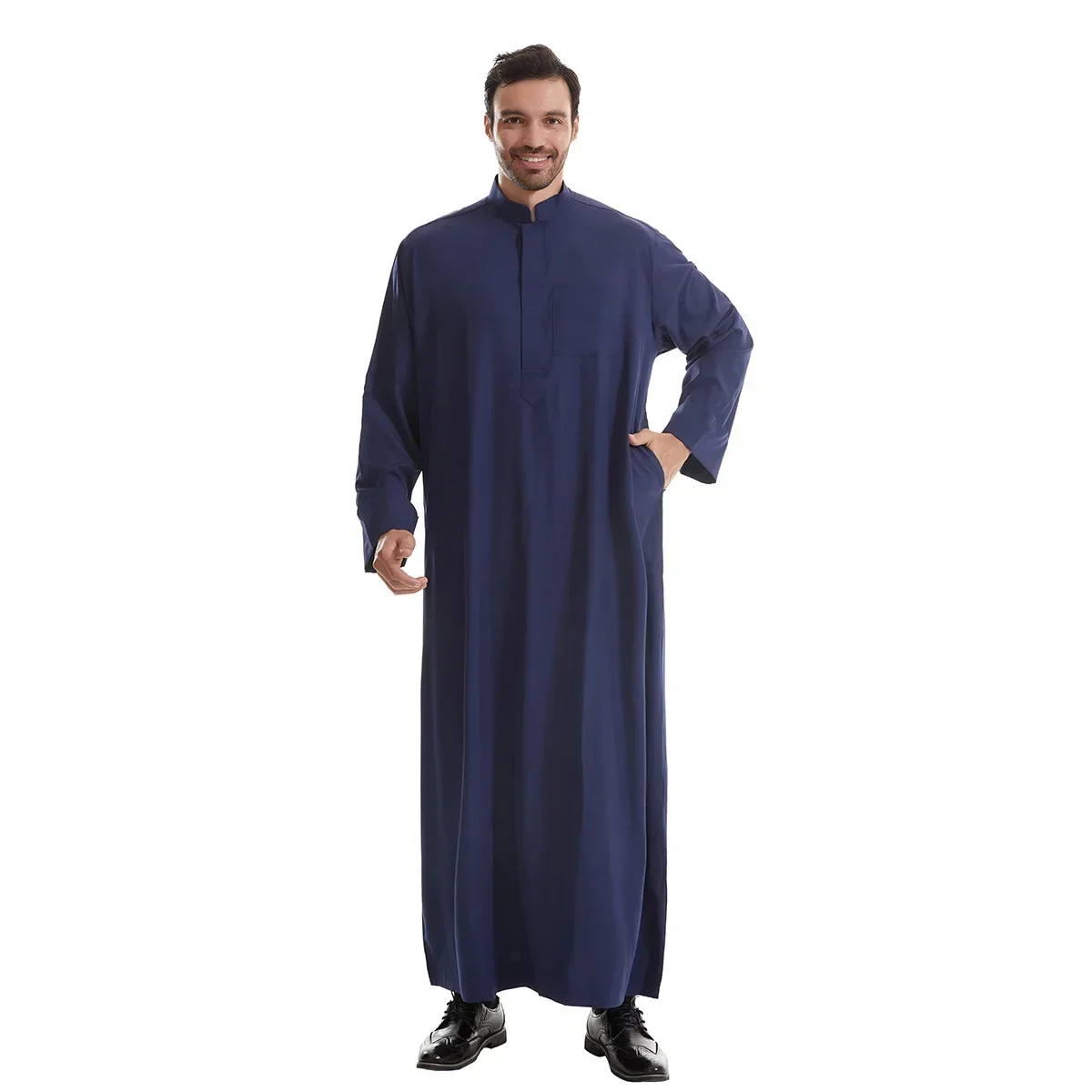 2025 New Islamic Muslim Men's Clothing Black Robe Arabic Men Jubba Thobe Eid Ramadan Djellaba Morocco Kaftan Abaya Dress Thoub