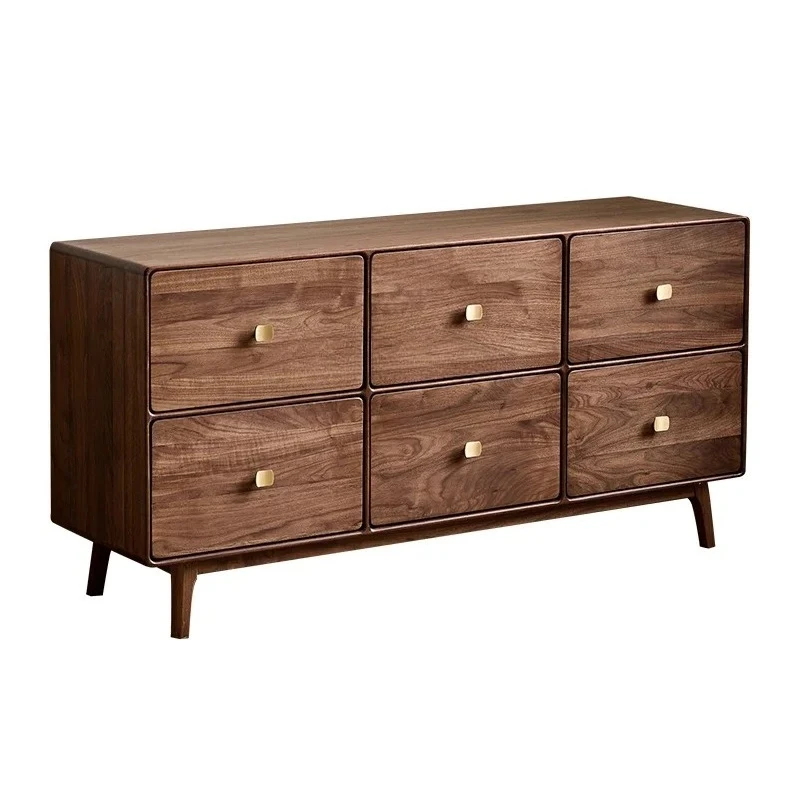 

new Black Walnut Wooden Drawer Cabinet Nordic Living Room Wall Locker Storage Cabinet Solid Wood Chest of Drawersss 03