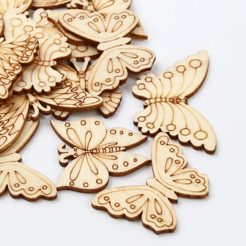 20pcs Laser Carve Wood Butterfly Embellishment Unfinished Wooden Ornaments Wooden Shape Craft Party Wedding Decoration