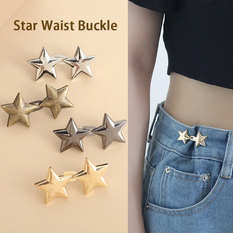 

Twin Pack Removable Metal Star Waist-Tightening Buttons for Jeans, Skirt-Adjusting Buckle