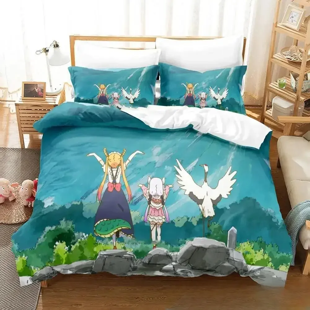 3DAnime Miss Kobayashi's Dragon Maid Bedding Set Duvet Cover Bed Set Quilt Cover Pillowcase Comforter king Queen Size Boys Adult