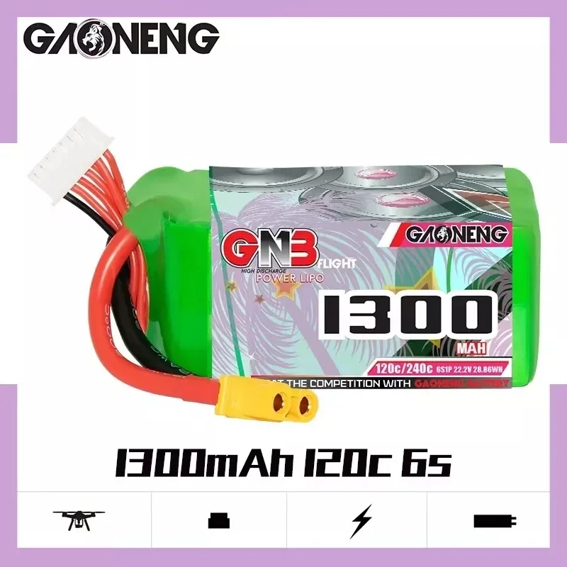 Bateria GAONENG-GNB LiPo, 1300mAh, 120C, 4S, 14.8V, 6S, 22.2V, com Ficha XT60, Peso Leve, Novo Modelo, Alta Taxa C para Zangão RC FPV