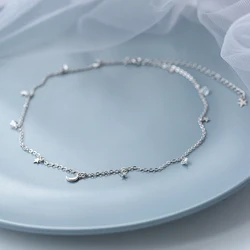 2024 925 Sterling Silver Shiny Zircon Moon Star Choker Pendant Charm Long Chain CZ Crystal Necklace Women Wedding Fine Jewelry