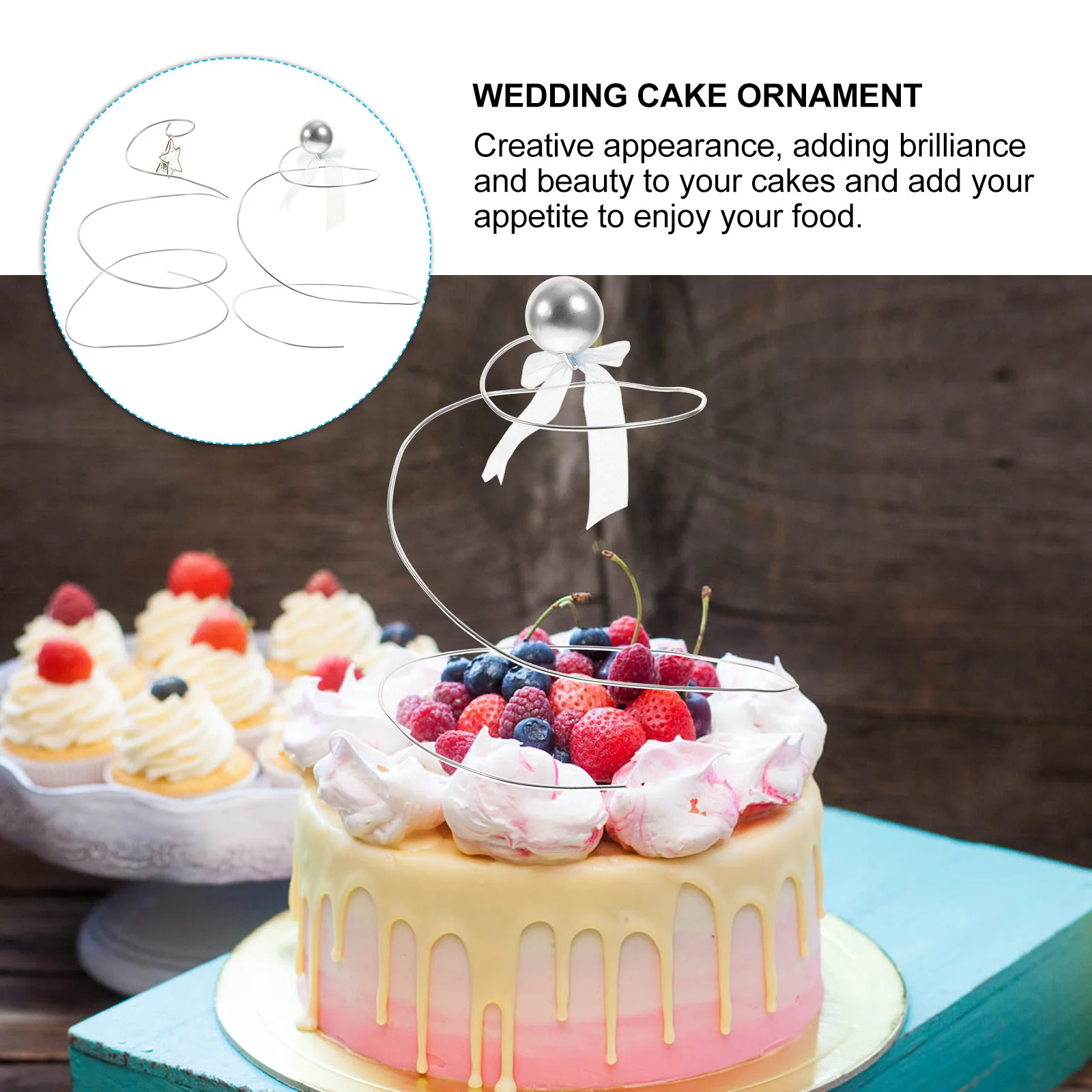 

2pcs Iron Wire Decoration Wishing Tree Spiral Topper Wedding Birthday Party Ornament Baking Cake Ornament Food Decor