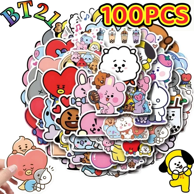 55/110 pièces d'autocollants BT21 Chimmy Cooky koya RJ Shooky Mang, impression de dessins animés de haute qualité, décoration créative pour agenda.
