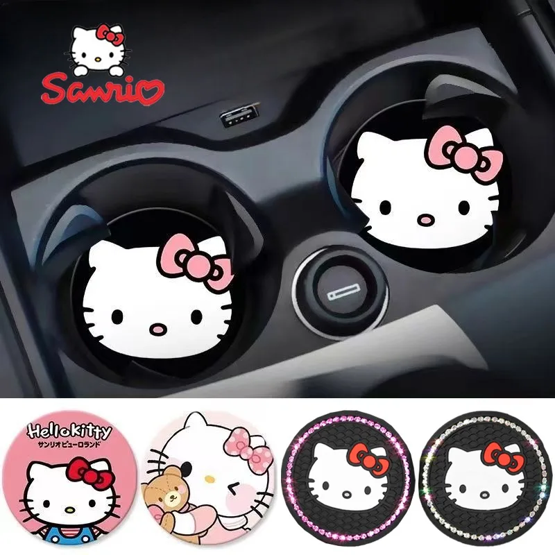 2pcs Sanrio Hello Kitty Car cup Coasters Cartoon car inner Decoration Anti Slip Mat silicone Car Cup pad Gifts for girl friend