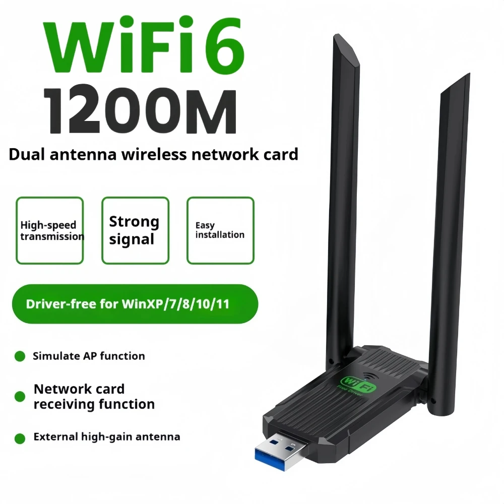 

Dual Band USB wifi 1200Mbps Adapter 2.4GHz 5GHz WiFi with 2 Antenna PC Mini Computer 600Mbps Network Card Receiver