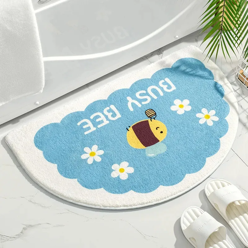 VIKAMA elegant floral semi-circular bathroom carpet soft washable floor mat bathroom shower room decoration