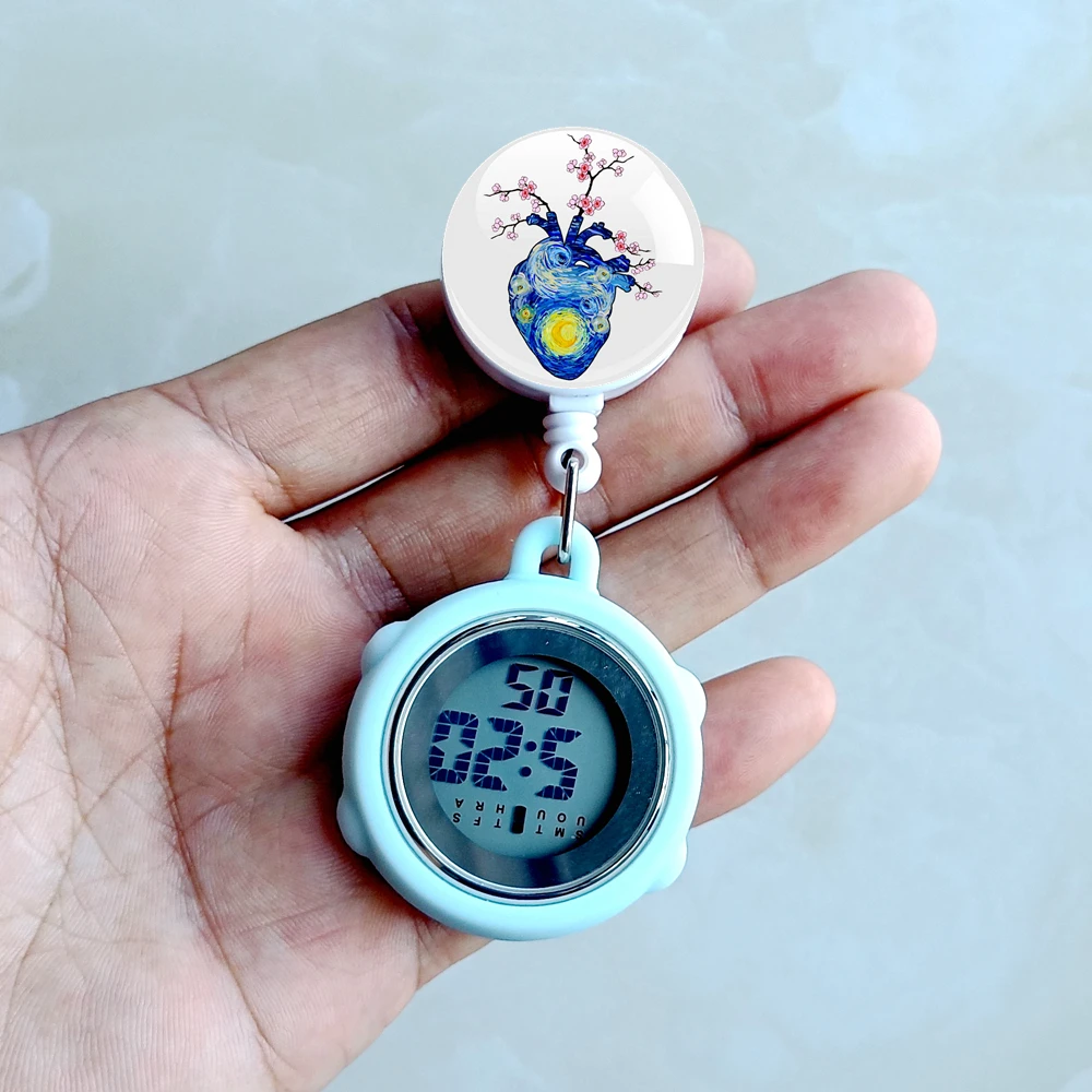 Retractable Arts Printing Human Organs Hearts Flowers Nurse Doctor Student Hang Digital Multi-function Light Pocket Watches Gift