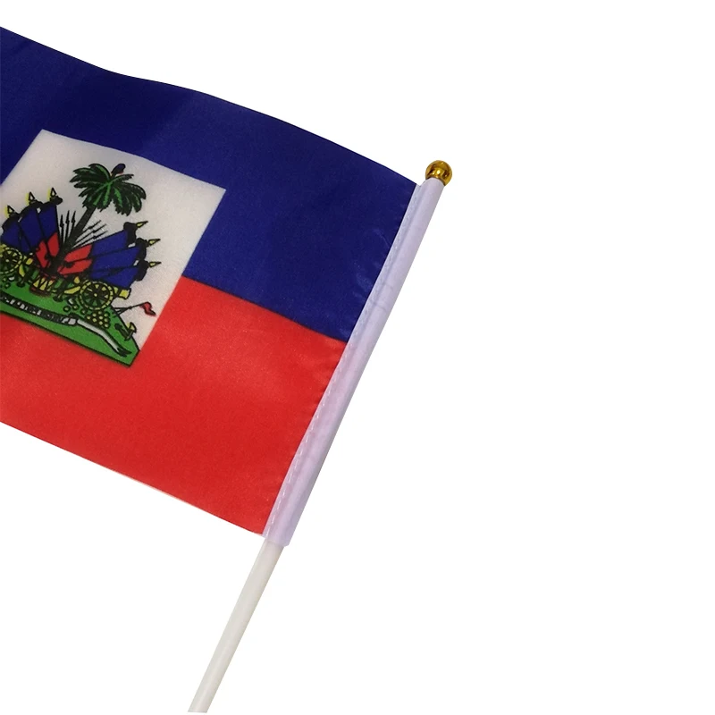 Xvggdg 100pcs 14 * 21cm Haiti Hand Flag Promotion Wholesale Small Haiti Hand Waving National Flag