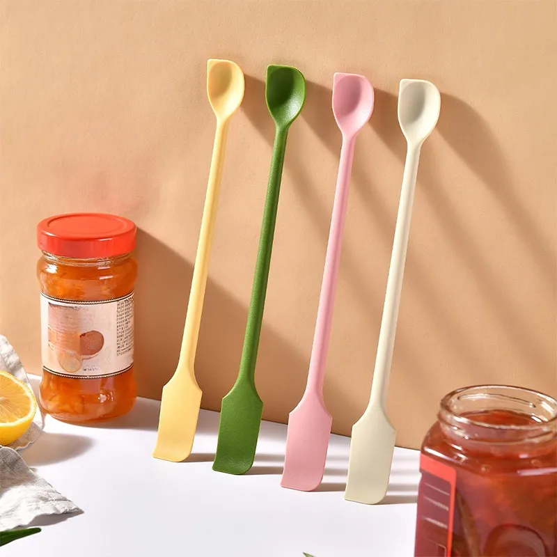 Mini Silicone Scraper Double Headed 2-in-1 Jam Jar Cosmetic Bottle Scraper Spoon Set for Kitchen Cooking Baking Tools Parts