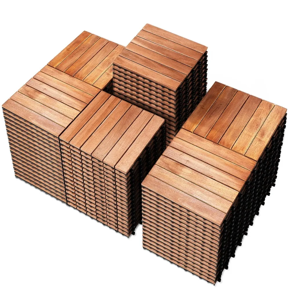 

108 PCS FSC Certified Acacia Wood Interlocking Patio Deck Tiles - 12" x 12" Indoor Outdoor Waterproof Flooring Tiles for Balcony