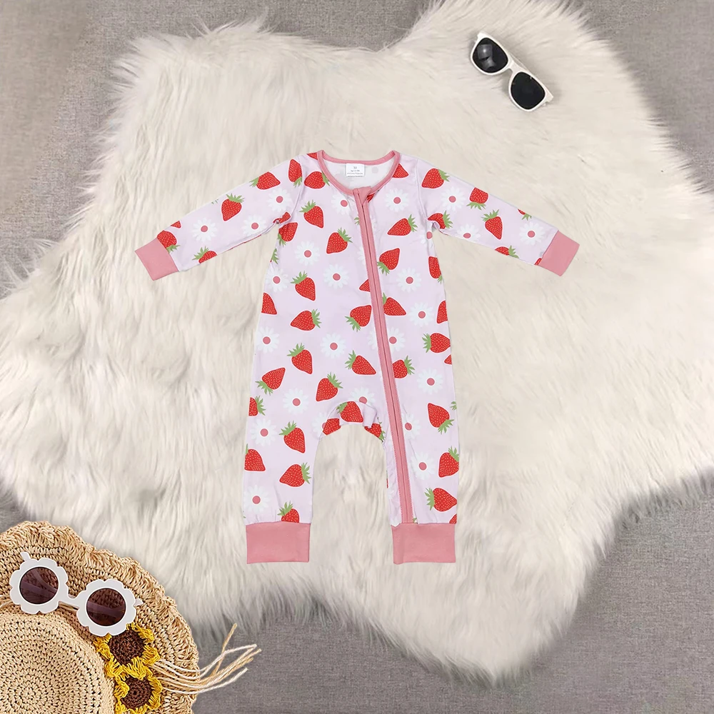 

8.22 Baby Winter Rompers Baby Infant Girls Pink Strawberry Long Sleeve Zip Rompers