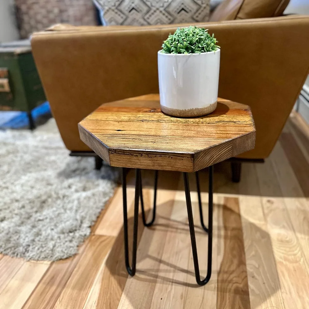 

Reclaimed Wood Hairpin Leg Table | 16" Rustic Small Barnwood Tables Hair Pin Legs Side Table, Plant Stand