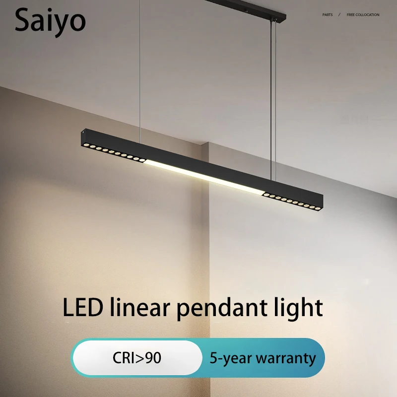 Saiyo LED Linear Pendant Light Restaurant Table  Chandeliers Lamp 1meter 1.2meter Long Line Spotlights White Black Floodlight