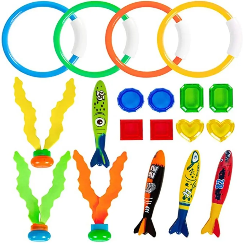 1 Set Water Grass Shark Rocket Throwing Toy Educational Fish Ring Swimming Pool Toys Fun Shark Diving Toys Set Pool Toys