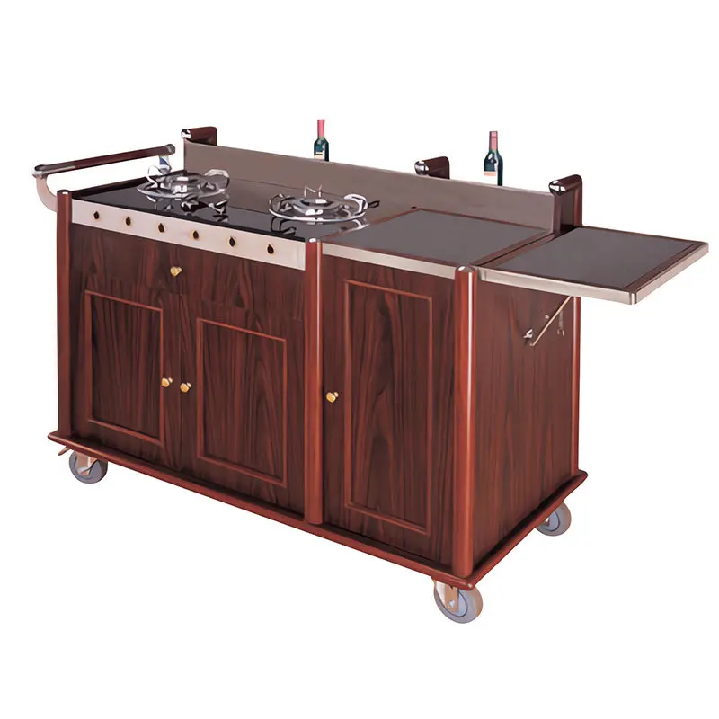 

Movable single and double head cooking cart, stainless steel gas cassette stove, hotel restaurant trolley, service cart