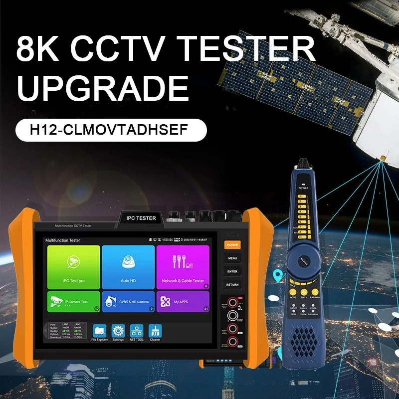 H12 CCTV Tester NEW Release 8 Inch 8K H.265 IP 8MP AHD TVI CVI CCTV Camera Tester Support POE++ SFP Module SDI UTP Cable Test