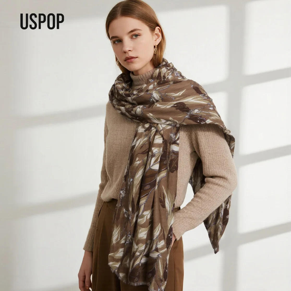 

USPOP осень-зима новый длинный шарф с принтом листьев 90*180 см женская модная универсальная шаль