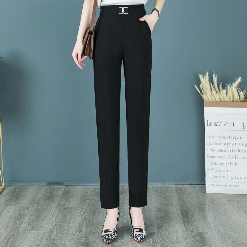 Fashion Straight Slim Solid Color Trouser Suits for Women Spring Summer New Office Lady Casual Simplicity Elastic Waist Pants