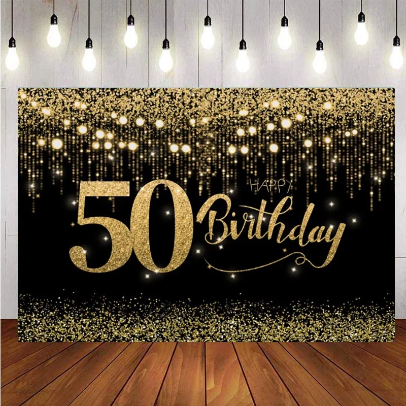 Ouro brilho 50th pano de fundo homem mulher quinto feliz aniversário festa fotografia fundo foto estúdio adereços banner decoração