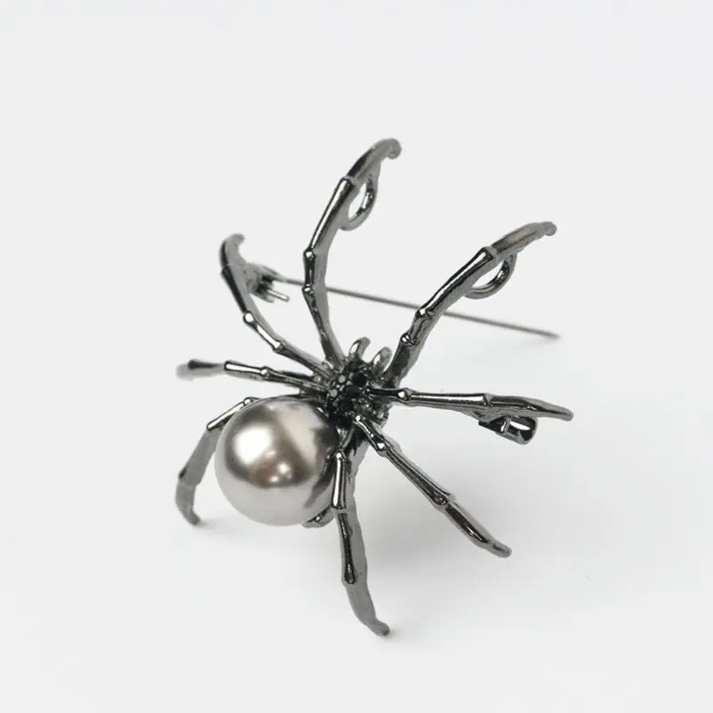 Victorian Mother of Pearl Body & Micro Pave Spider Brooches Pin Silver Tone Enamel Pins Jewelry Decor Gift for Women Men